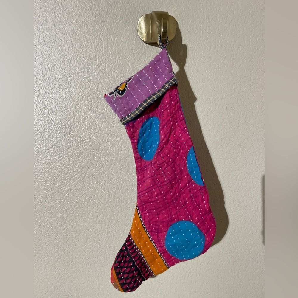 Colorful Kantha  Patchwork Christmas Stocking